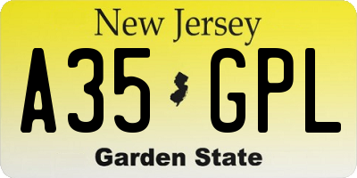 NJ license plate A35GPL
