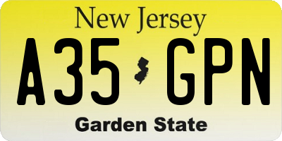NJ license plate A35GPN
