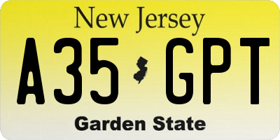 NJ license plate A35GPT