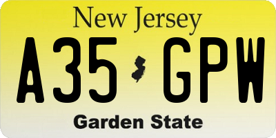 NJ license plate A35GPW