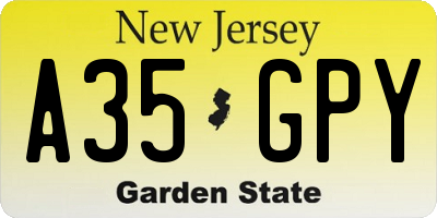 NJ license plate A35GPY
