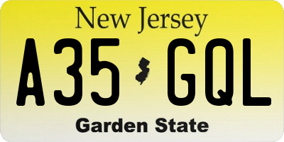NJ license plate A35GQL