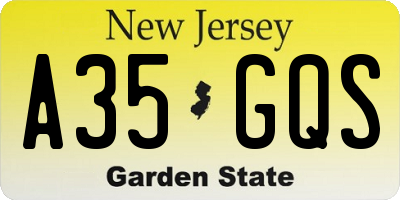 NJ license plate A35GQS