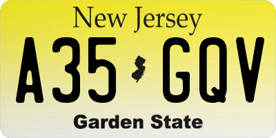 NJ license plate A35GQV