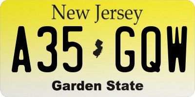 NJ license plate A35GQW