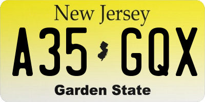 NJ license plate A35GQX
