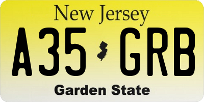 NJ license plate A35GRB