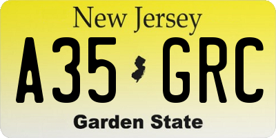 NJ license plate A35GRC