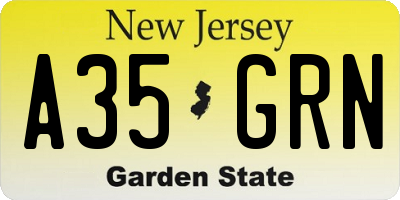 NJ license plate A35GRN