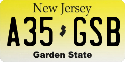 NJ license plate A35GSB