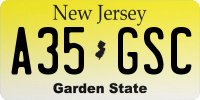 NJ license plate A35GSC