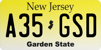 NJ license plate A35GSD