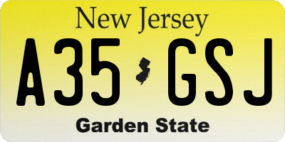 NJ license plate A35GSJ