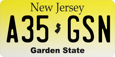 NJ license plate A35GSN
