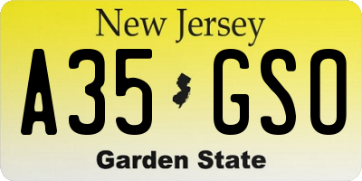 NJ license plate A35GSO