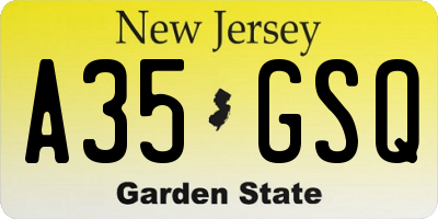 NJ license plate A35GSQ