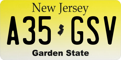 NJ license plate A35GSV