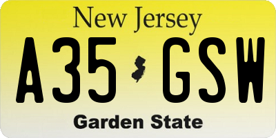 NJ license plate A35GSW