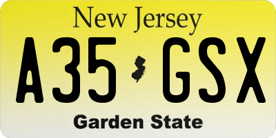 NJ license plate A35GSX