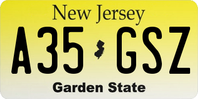 NJ license plate A35GSZ