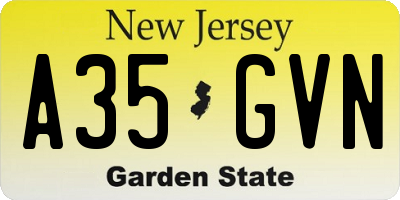 NJ license plate A35GVN