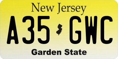 NJ license plate A35GWC