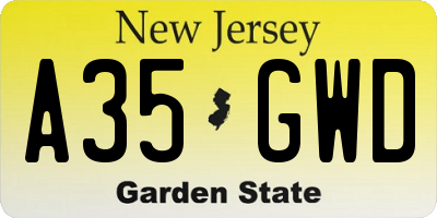 NJ license plate A35GWD