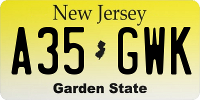 NJ license plate A35GWK