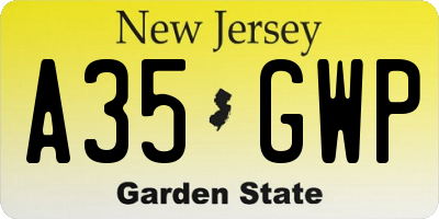 NJ license plate A35GWP