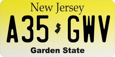 NJ license plate A35GWV