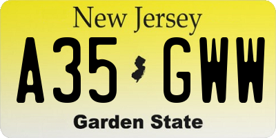 NJ license plate A35GWW