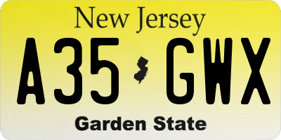 NJ license plate A35GWX