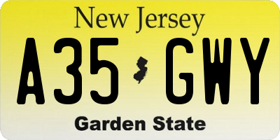 NJ license plate A35GWY