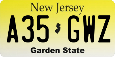 NJ license plate A35GWZ