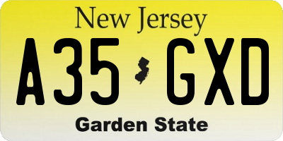 NJ license plate A35GXD