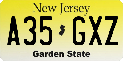NJ license plate A35GXZ