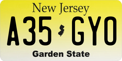 NJ license plate A35GYO