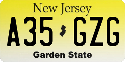 NJ license plate A35GZG