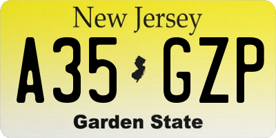 NJ license plate A35GZP