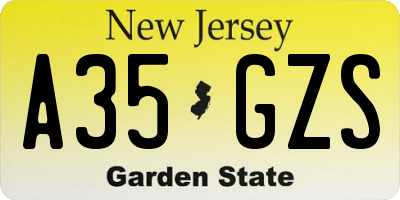 NJ license plate A35GZS