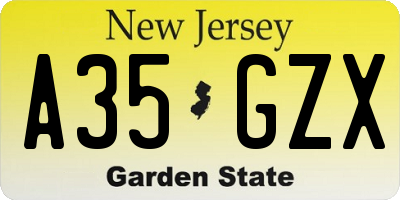 NJ license plate A35GZX