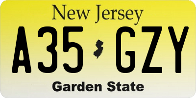NJ license plate A35GZY