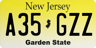 NJ license plate A35GZZ