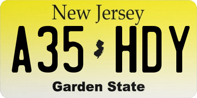 NJ license plate A35HDY