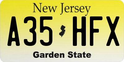 NJ license plate A35HFX