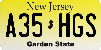 NJ license plate A35HGS