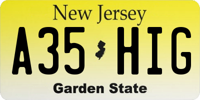 NJ license plate A35HIG