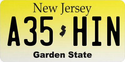 NJ license plate A35HIN