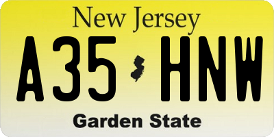 NJ license plate A35HNW