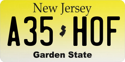 NJ license plate A35HOF